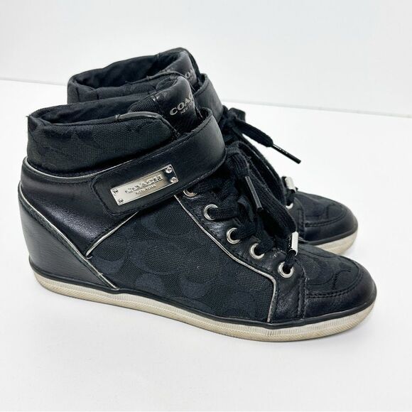 Coach Dorean Wedge High Top Sneaker Black Size 6.5 - Picture 2 of 10